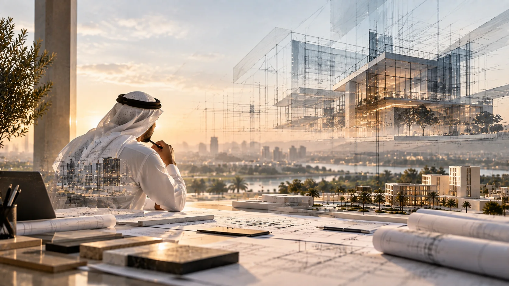 Architectural design study with digital model